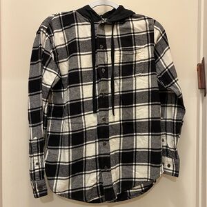 RSQ Black and White Checkered Men's Shirt with hood